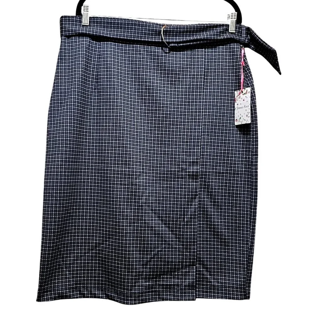 Jenna Rose Womens Black & White Houndstooth Wrap Skirt XL Polyester Rayon Blend